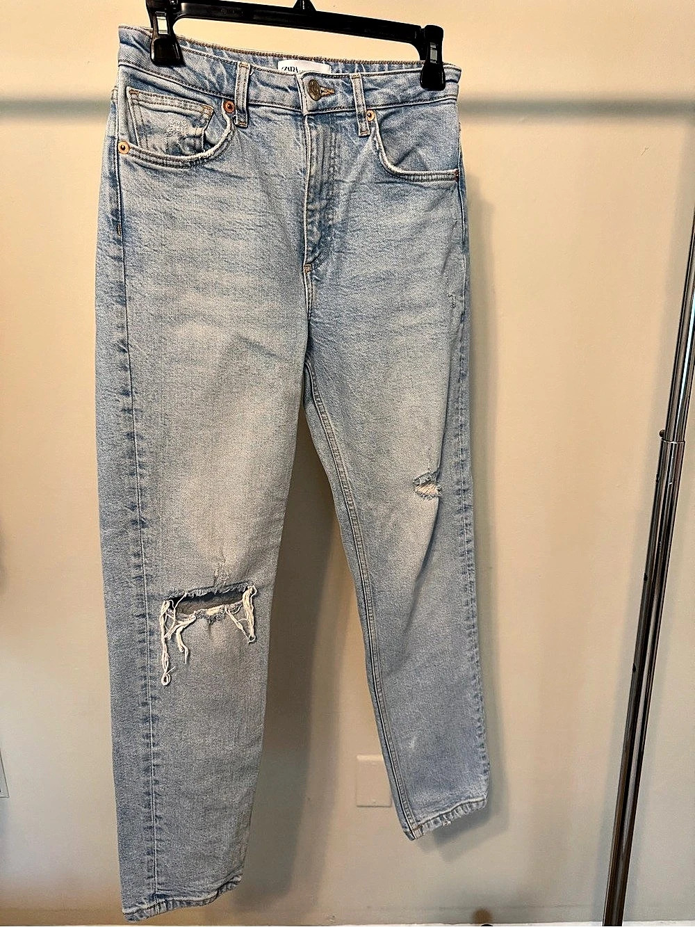 Zara Straight Leg Jeans in Blue Waist 4
